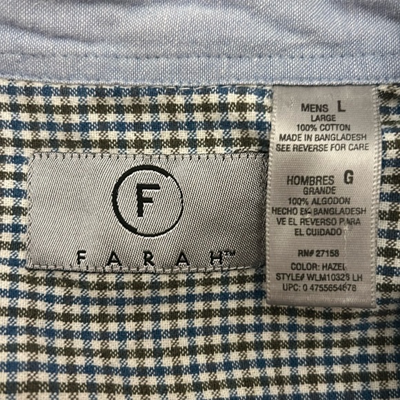 FARAH Men's Collared Shirt L Button Up, Long Sleeve Casual Cotton Plaid w/Pocket - Picture 4 of 12